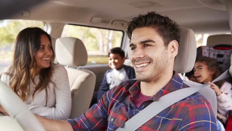 Family travelling in car